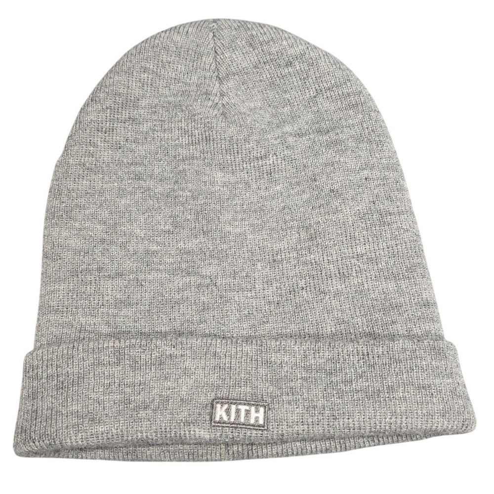 KITH Beanie Hat Mens One Size Gray Knit Cuffed Acrylic Winter Streetwear Casual